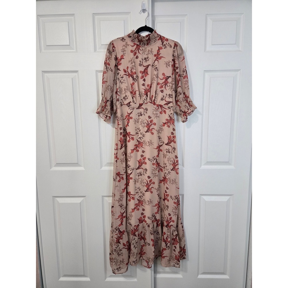 Baltic Born Marie Mock Neck MAxi Dress Floral Mauve Terracotta Size L
